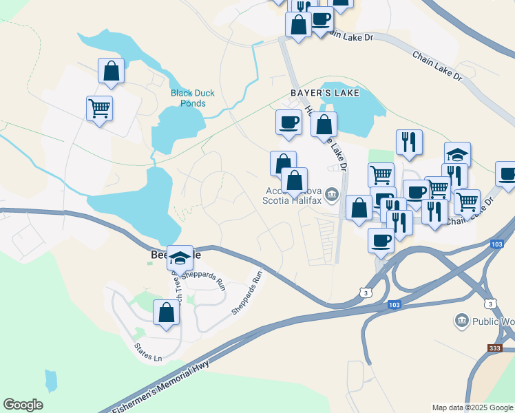 map of restaurants, bars, coffee shops, grocery stores, and more near 234 Higgins Avenue in Halifax