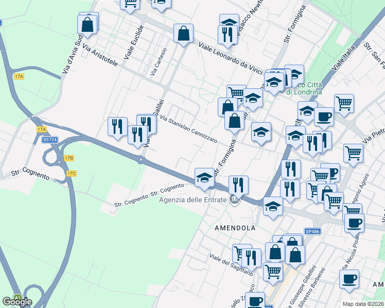 map of restaurants, bars, coffee shops, grocery stores, and more near 62 Via Albert Einstein in Modena