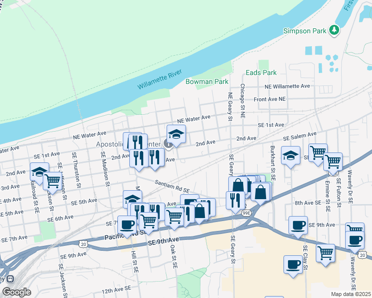 map of restaurants, bars, coffee shops, grocery stores, and more near 1480 Southeast 2nd Avenue in Albany