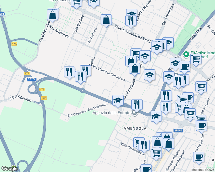 map of restaurants, bars, coffee shops, grocery stores, and more near 62 Via Albert Einstein in Modena