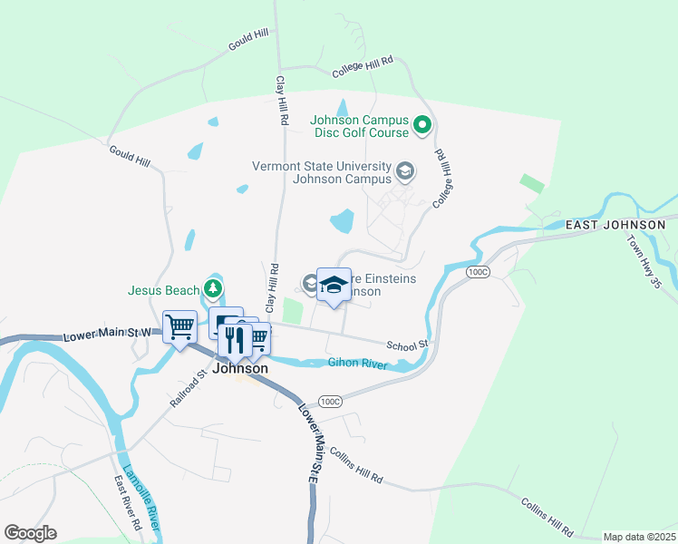 map of restaurants, bars, coffee shops, grocery stores, and more near 148 College Hill Road in Johnson