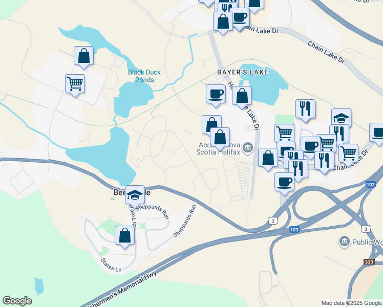 map of restaurants, bars, coffee shops, grocery stores, and more near 234 Higgins Avenue in Halifax