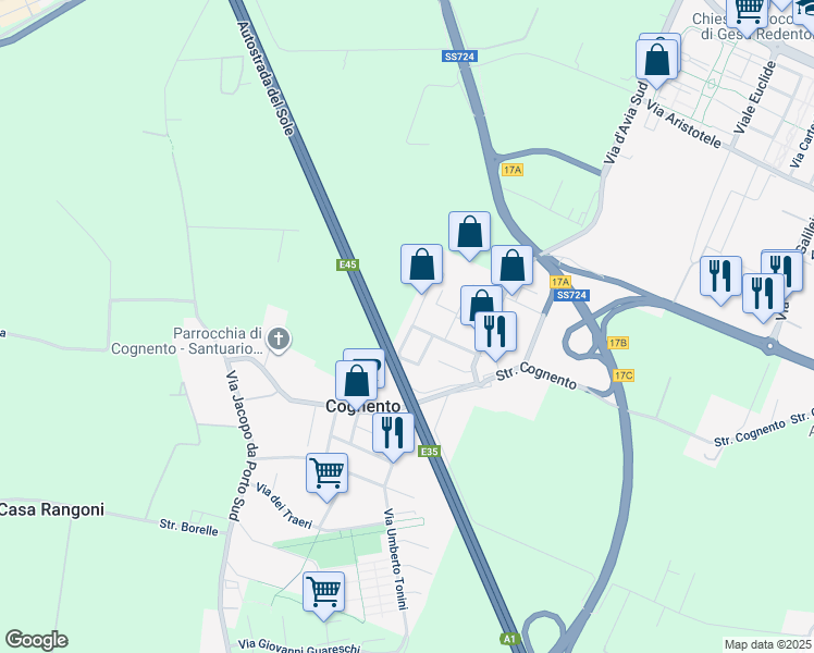 map of restaurants, bars, coffee shops, grocery stores, and more near 183 Via Vittorio Bottego in Modena