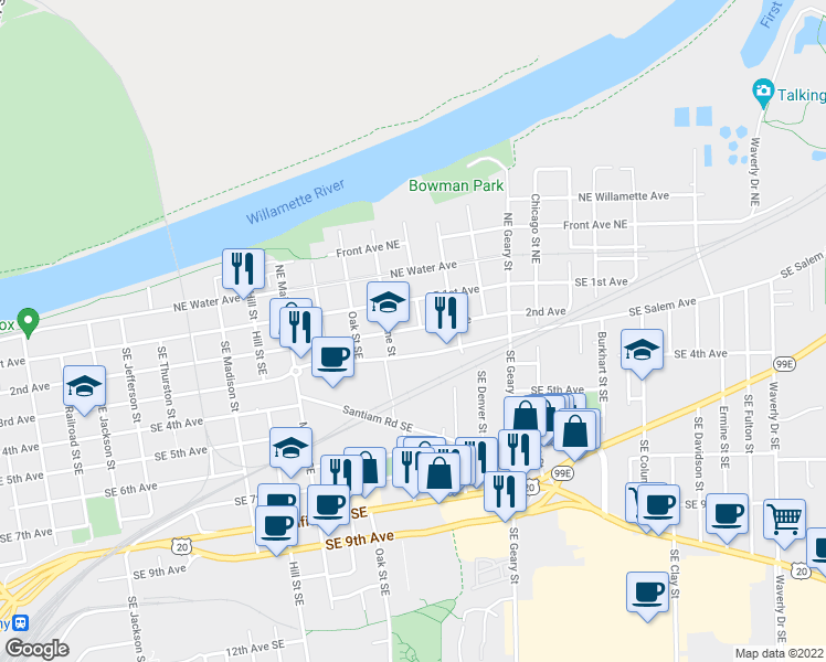 map of restaurants, bars, coffee shops, grocery stores, and more near 1480 Southeast 2nd Avenue in Albany