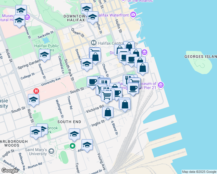 map of restaurants, bars, coffee shops, grocery stores, and more near 5310 Tobin Street in Halifax