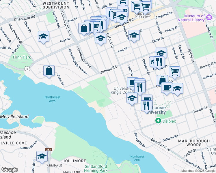 map of restaurants, bars, coffee shops, grocery stores, and more near 1609 Conrose Avenue in Halifax