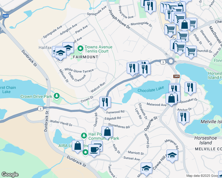 map of restaurants, bars, coffee shops, grocery stores, and more near Saint Margarets Bay Road in Halifax Regional Municipality