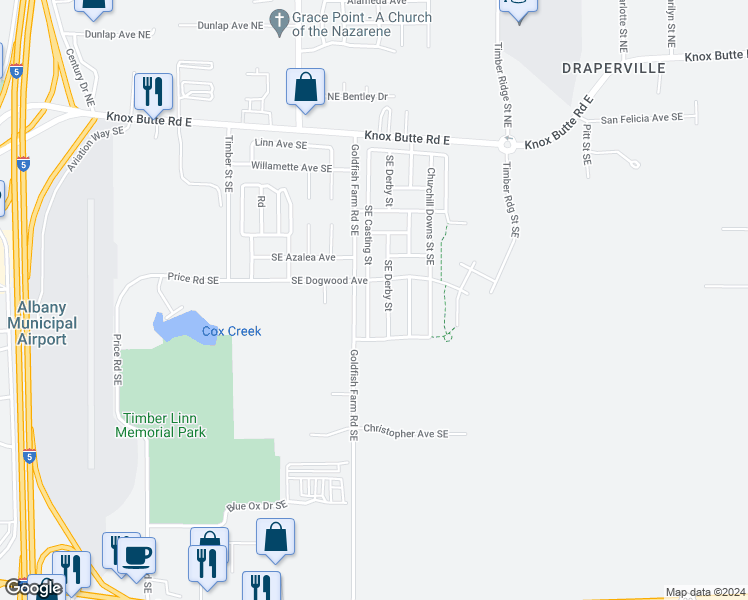 map of restaurants, bars, coffee shops, grocery stores, and more near 535 Southeast Casting Street in Albany