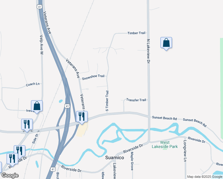 map of restaurants, bars, coffee shops, grocery stores, and more near 3562 South Timber Trail in Suamico