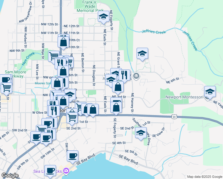 map of restaurants, bars, coffee shops, grocery stores, and more near 322 Northeast Eads Street in Newport