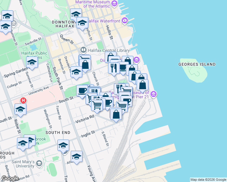 map of restaurants, bars, coffee shops, grocery stores, and more near 5230 Tobin Street in Halifax