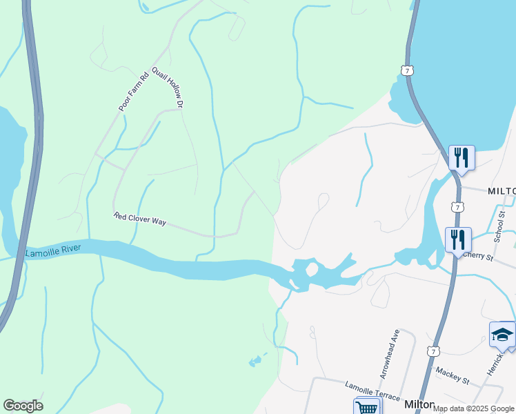 map of restaurants, bars, coffee shops, grocery stores, and more near 179 Red Clover Way in Milton