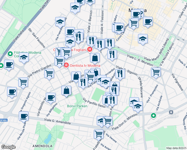 map of restaurants, bars, coffee shops, grocery stores, and more near 20 Via Adolfo Venturi in Modena
