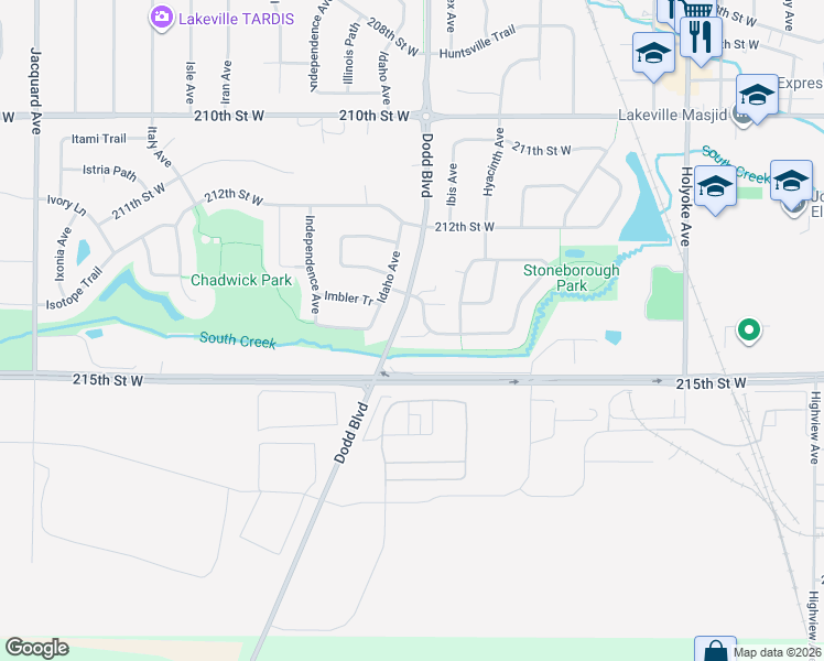 map of restaurants, bars, coffee shops, grocery stores, and more near 9264 215th Street West in Lakeville