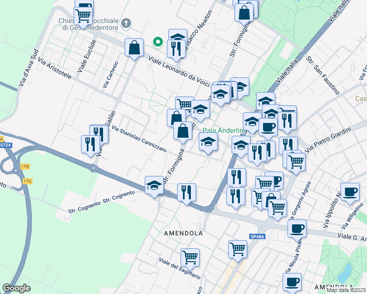 map of restaurants, bars, coffee shops, grocery stores, and more near 274 Strada Formigina in Modena