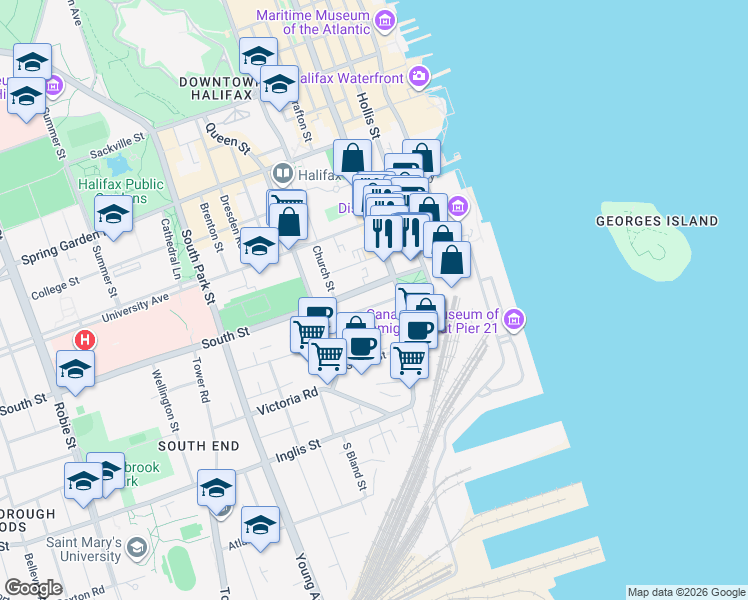 map of restaurants, bars, coffee shops, grocery stores, and more near 5239 Tobin Street in Halifax