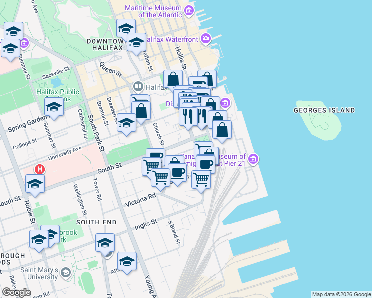 map of restaurants, bars, coffee shops, grocery stores, and more near 5231 Tobin Street in Halifax