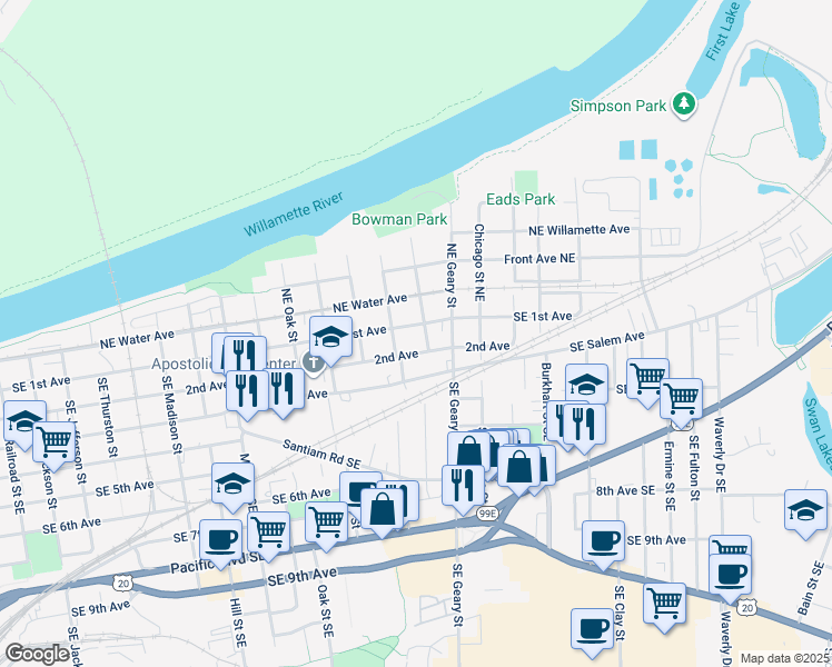 map of restaurants, bars, coffee shops, grocery stores, and more near 1638 1st Avenue East in Albany