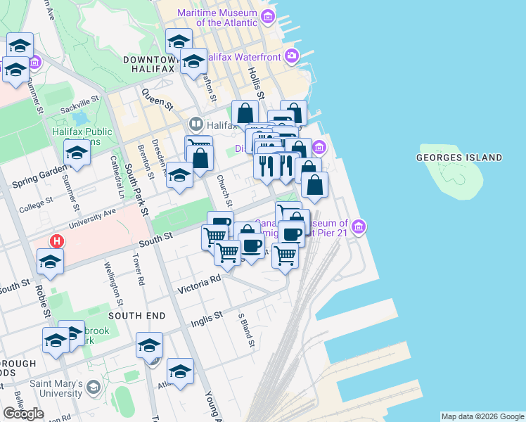 map of restaurants, bars, coffee shops, grocery stores, and more near 5231 Tobin Street in Halifax