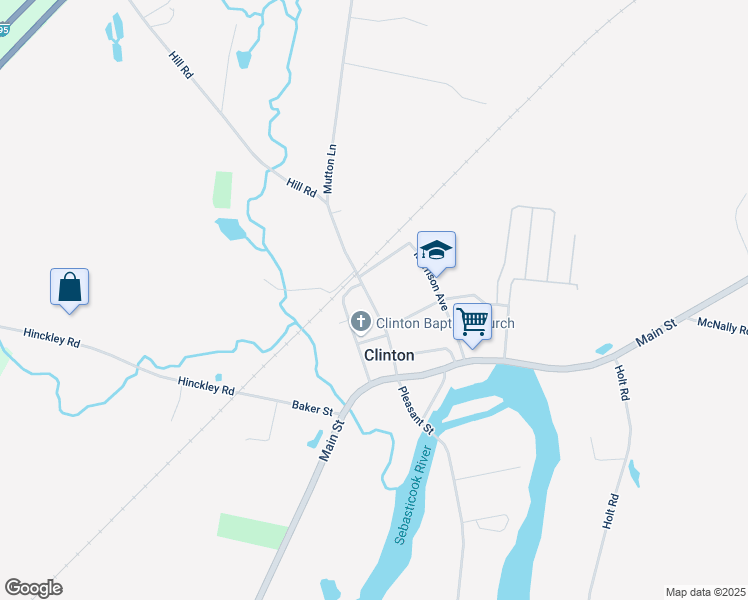 map of restaurants, bars, coffee shops, grocery stores, and more near 32 Railroad Street in Clinton