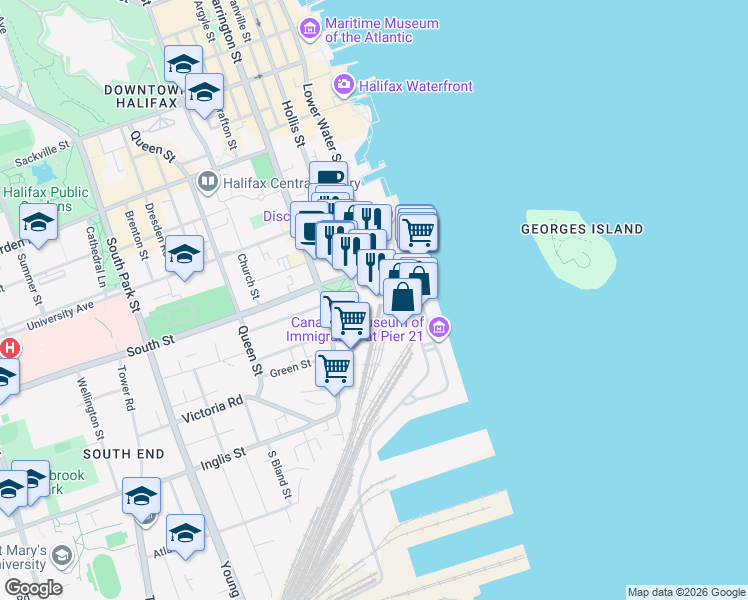 map of restaurants, bars, coffee shops, grocery stores, and more near 1181 Hollis Street in Halifax