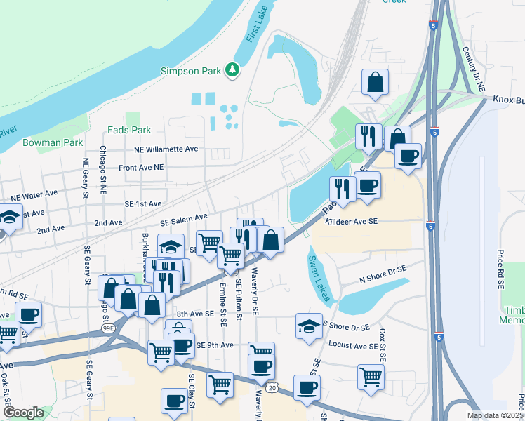 map of restaurants, bars, coffee shops, grocery stores, and more near 2753 Southeast Salem Avenue in Albany
