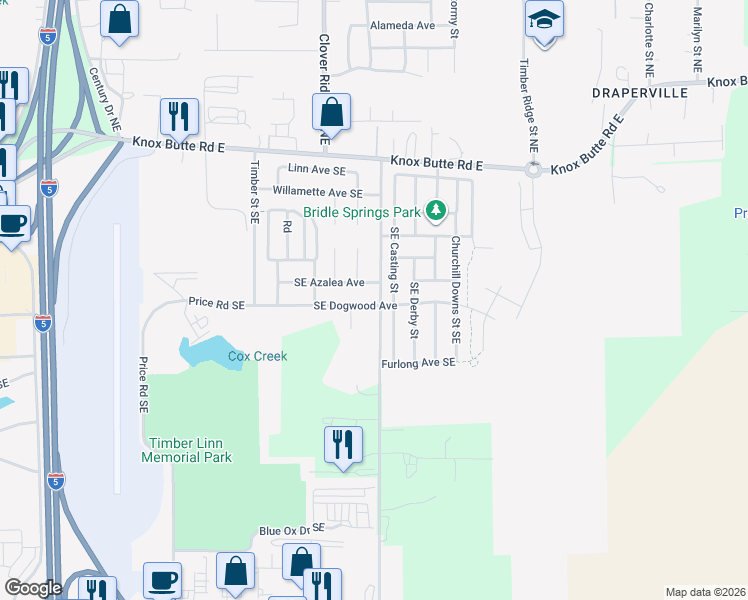 map of restaurants, bars, coffee shops, grocery stores, and more near 4047 Southeast Dogwood Avenue in Albany