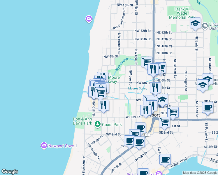 map of restaurants, bars, coffee shops, grocery stores, and more near 506 Northwest High Street in Newport