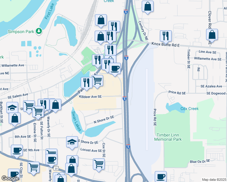 map of restaurants, bars, coffee shops, grocery stores, and more near 410 Airport Road Southeast in Albany