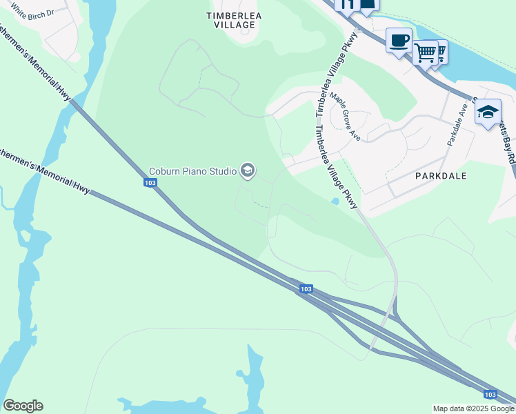 map of restaurants, bars, coffee shops, grocery stores, and more near 46 Chardonnay Court in Timberlea