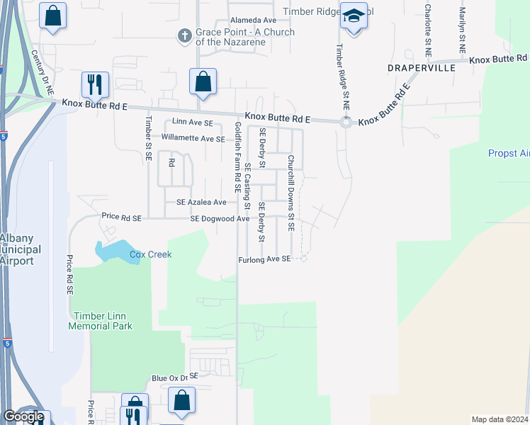 map of restaurants, bars, coffee shops, grocery stores, and more near 533 Southeast Derby Street in Albany