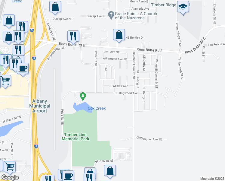 map of restaurants, bars, coffee shops, grocery stores, and more near 462 Hummingbird Street Southeast in Albany