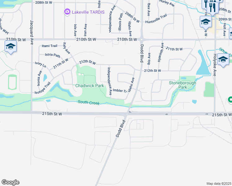 map of restaurants, bars, coffee shops, grocery stores, and more near 9424 Imbler Tr in Lakeville