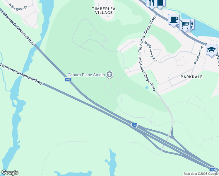 map of restaurants, bars, coffee shops, grocery stores, and more near 39 Chardonnay Court in Timberlea