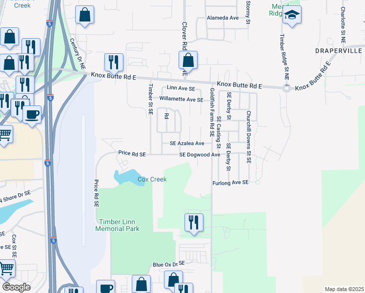 map of restaurants, bars, coffee shops, grocery stores, and more near 435 Hummingbird Street Southeast in Albany