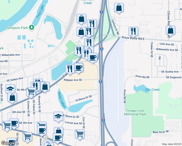 map of restaurants, bars, coffee shops, grocery stores, and more near 410 Airport Road Southeast in Albany