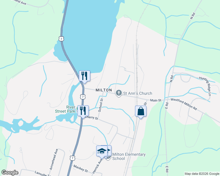 map of restaurants, bars, coffee shops, grocery stores, and more near in Milton