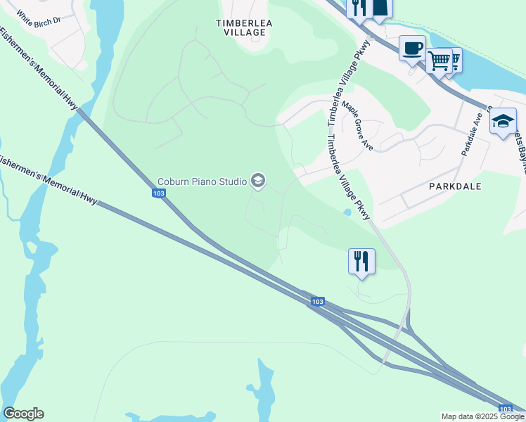 map of restaurants, bars, coffee shops, grocery stores, and more near 25 Chardonnay Court in Timberlea