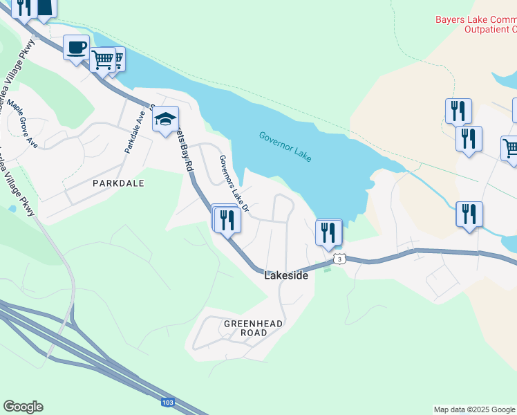 map of restaurants, bars, coffee shops, grocery stores, and more near 7 Mathers Court in Timberlea