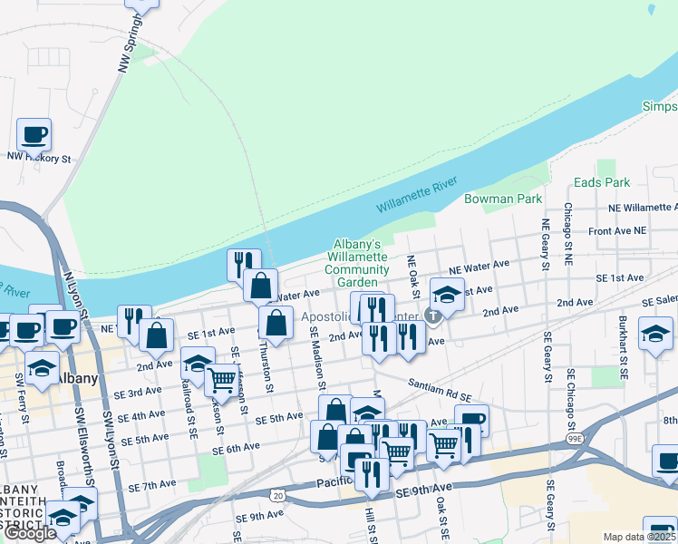 map of restaurants, bars, coffee shops, grocery stores, and more near 1016 Front Avenue Northeast in Albany