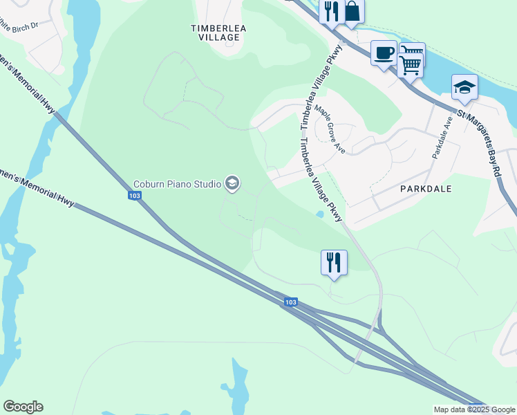 map of restaurants, bars, coffee shops, grocery stores, and more near 313 Marketway Lane in Timberlea