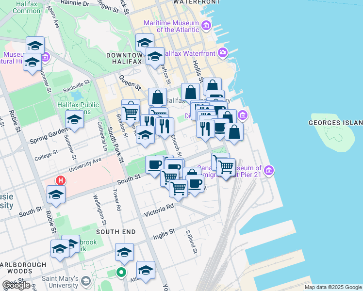 map of restaurants, bars, coffee shops, grocery stores, and more near 5279 Harvey Street in Halifax