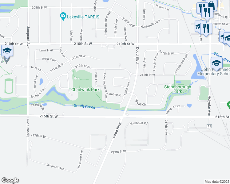 map of restaurants, bars, coffee shops, grocery stores, and more near 9397 Imbler Tr in Lakeville