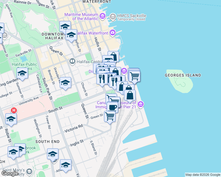 map of restaurants, bars, coffee shops, grocery stores, and more near 5169 South Street in Halifax