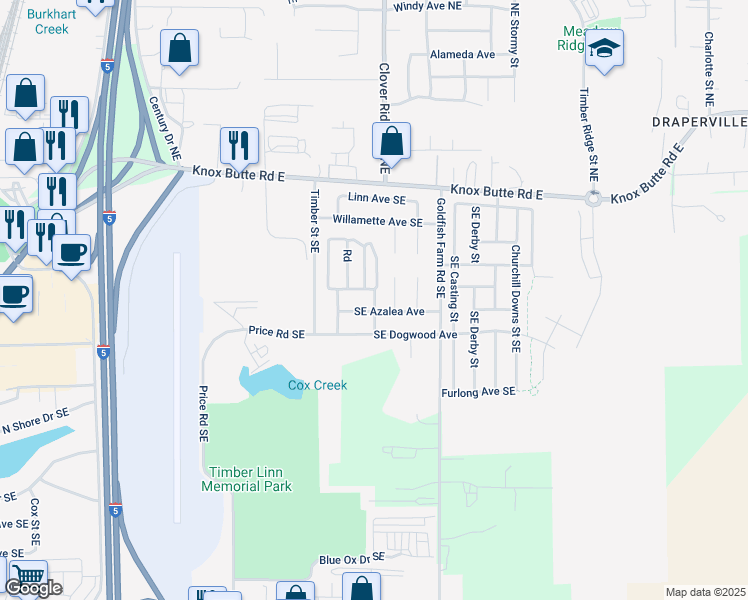 map of restaurants, bars, coffee shops, grocery stores, and more near 435 Hummingbird Street Southeast in Albany
