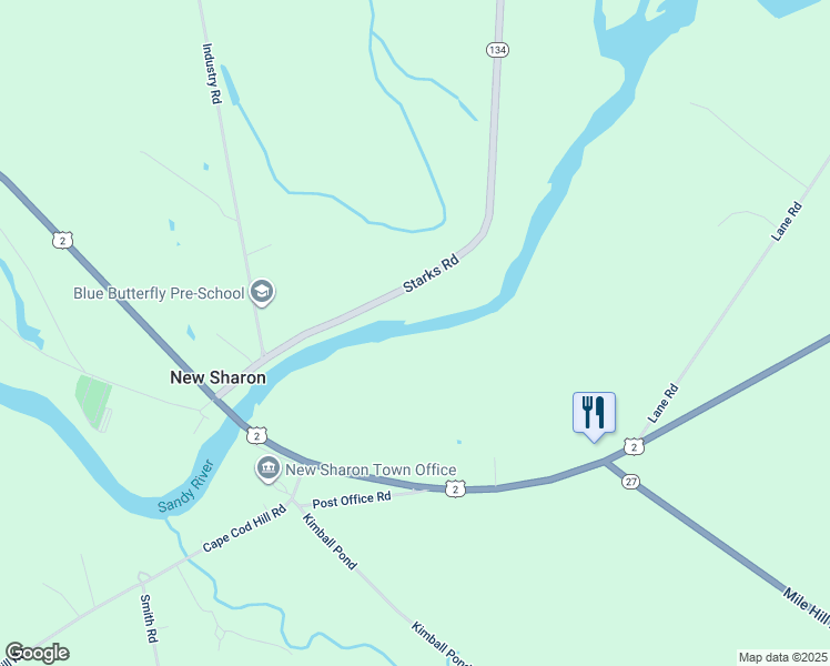 map of restaurants, bars, coffee shops, grocery stores, and more near 151 Starks Road in New Sharon