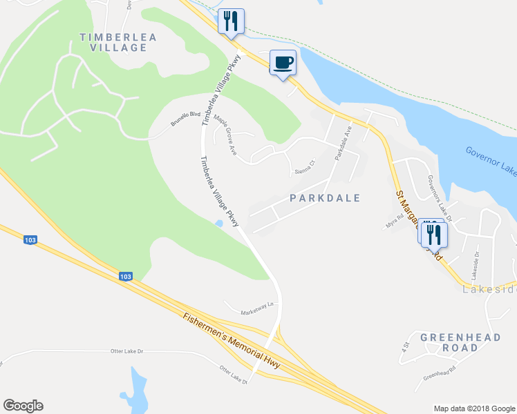 map of restaurants, bars, coffee shops, grocery stores, and more near 35 Maple Drive in Timberlea