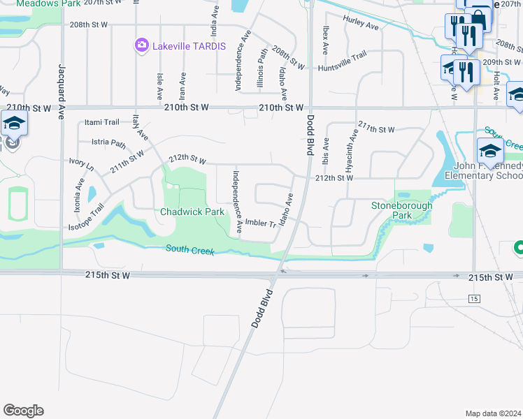 map of restaurants, bars, coffee shops, grocery stores, and more near 21279 Ilavista Way in Lakeville
