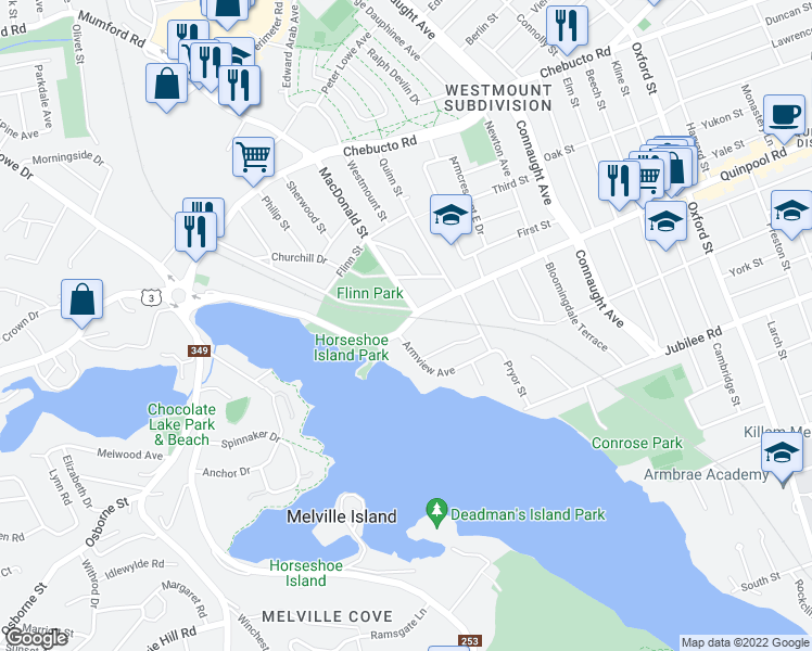 map of restaurants, bars, coffee shops, grocery stores, and more near 6930 Quinpool Road in Halifax