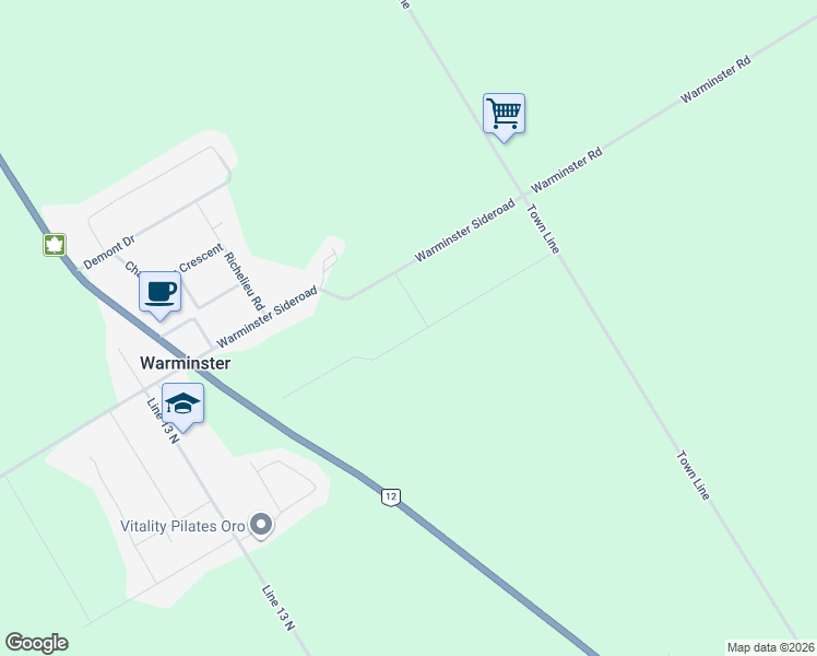 map of restaurants, bars, coffee shops, grocery stores, and more near 2 Galrich Court in Orillia